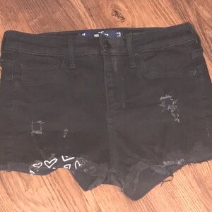 Hollister shorts size 3 waist 26” Black Distressed Denim Shorts hearts